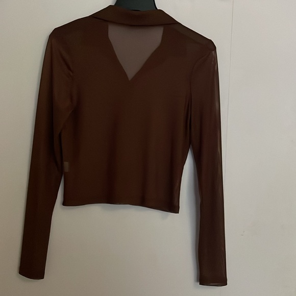 Brown mesh button up long sleeve - Picture 2 of 4